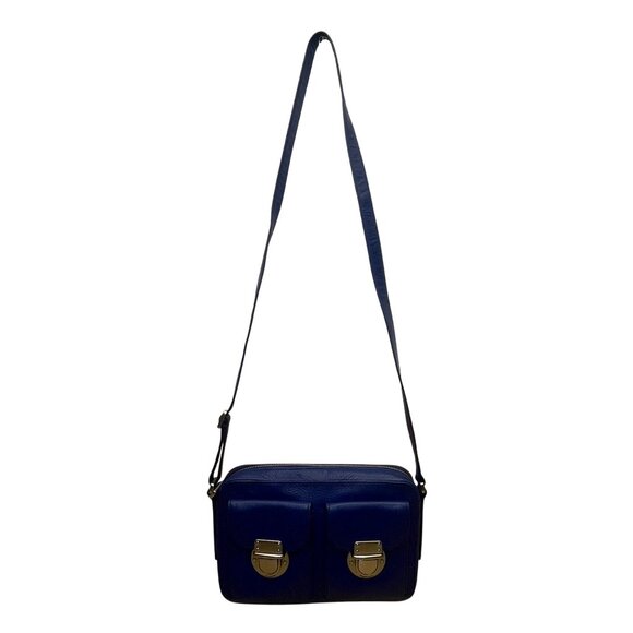 Fossil Women’s Blue Leather Adjustable Strap Dual Front Pockets Crossbody Bag - Picture 1 of 14